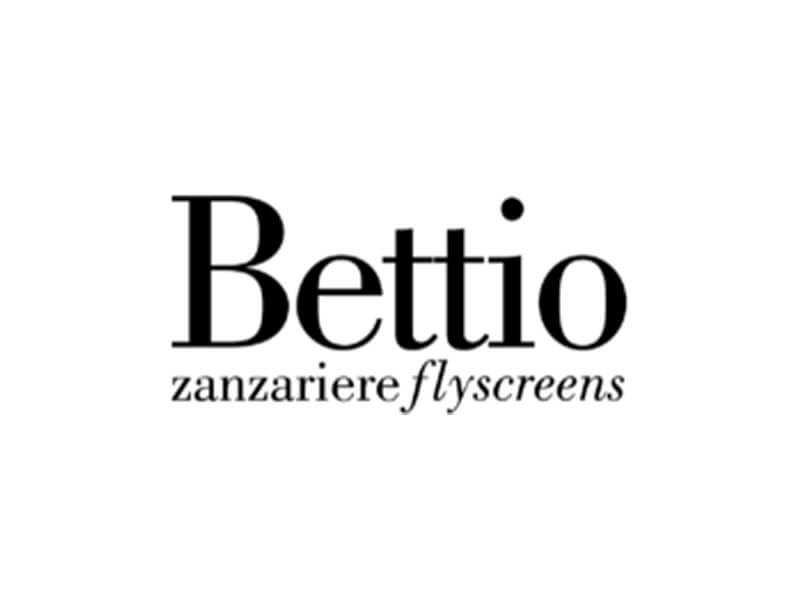 Logo "Bettio zanzariere flyscreens" in nero su sfondo bianco.