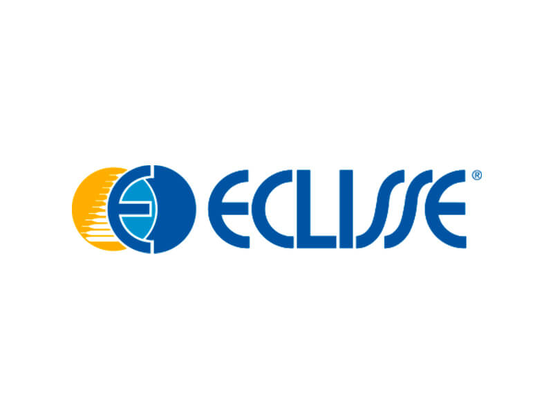 Il logo Eclisse presenta un cerchio arancione e blu con il testo "ECLISSE" in blu.